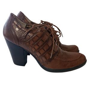 Kenneth Cole Reaction Booties Sz 7.5M Oxford Heels Faux Alligator Shoes Lace Up‎